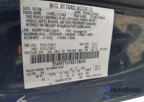 2008 Ford Crown Victoria Police/Police Interceptor z USA, uszkodzony, nr VIN 2FAHP71V78X158694